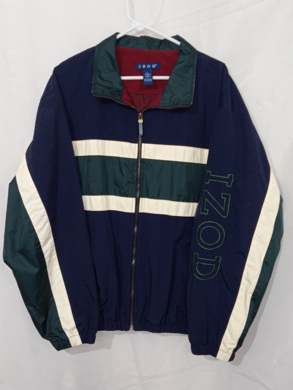 Vintage 90s IZOD Windbreaker Jacket Mens Large Color Block Spellout Full Zip
